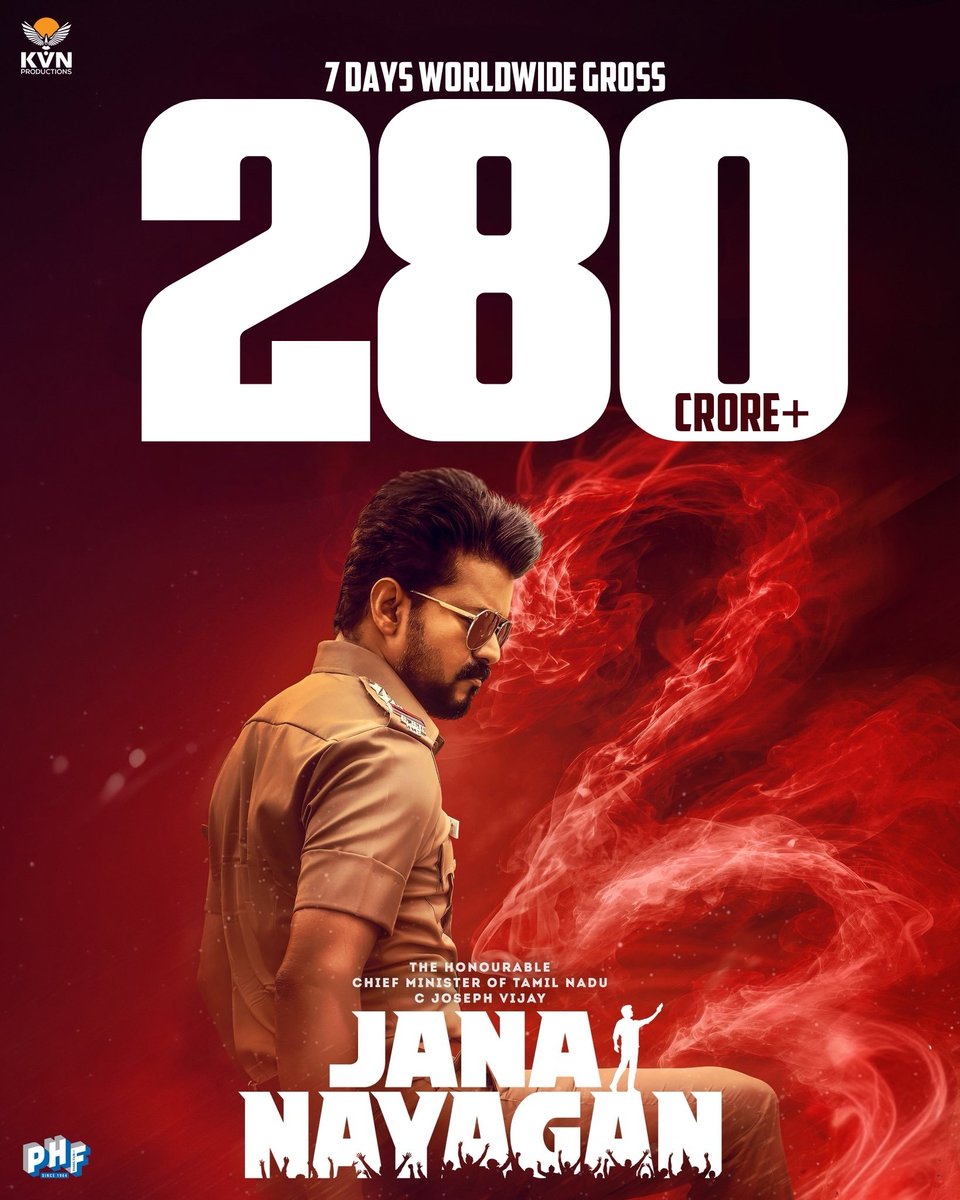 AsianBoxOffice's tweet photo. #JanaNayagan 7 Days worldwide Collection ₹280CR+ 🔥🔥🔥🔥🔥🔥

Our Honarable Tamilnadu CM @actorvijay 👑 https://t.co/dRy5cCfAPF