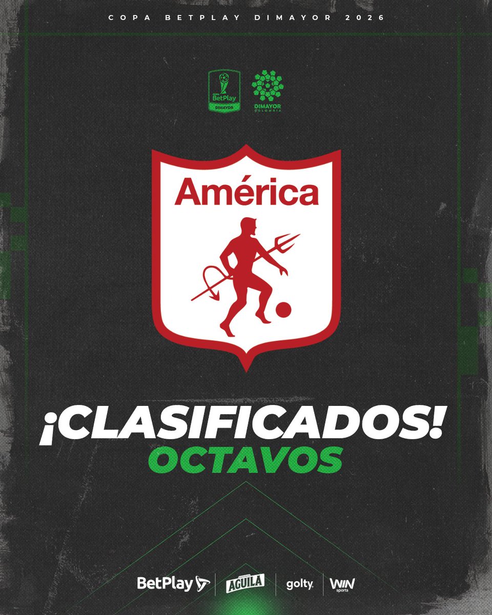 Dimayor's tweet photo. 𝑳𝒐𝒔 '𝑬𝒔𝒄𝒂𝒓𝒍𝒂𝒕𝒂𝒔' 𝒅𝒂𝒏 𝒆𝒍 𝒔𝒊𝒈𝒖𝒊𝒆𝒏𝒕𝒆 𝒑𝒂𝒔𝒐 👹🔥

@AmericadeCali sella su clasificación a los Octavos de Final de la #CopaBetPlayDIMAYOR 2026 👏

#LaCasaDeTodos https://t.co/QAMr2F6MPy