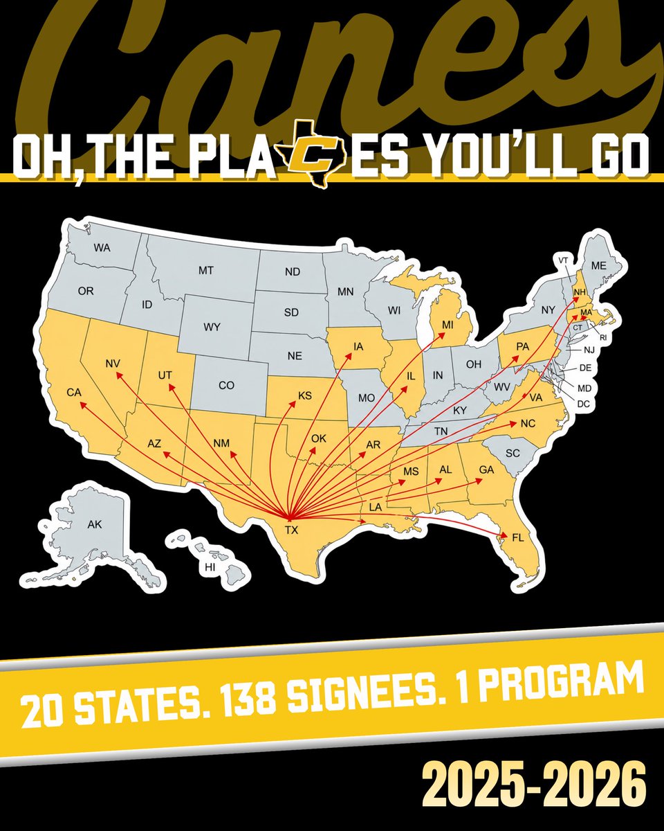TheCanesSW's tweet photo. 🏠 We call the Southwest home, but our players are heading off to almost all areas of our great nation. https://t.co/Khi5XeYZNZ