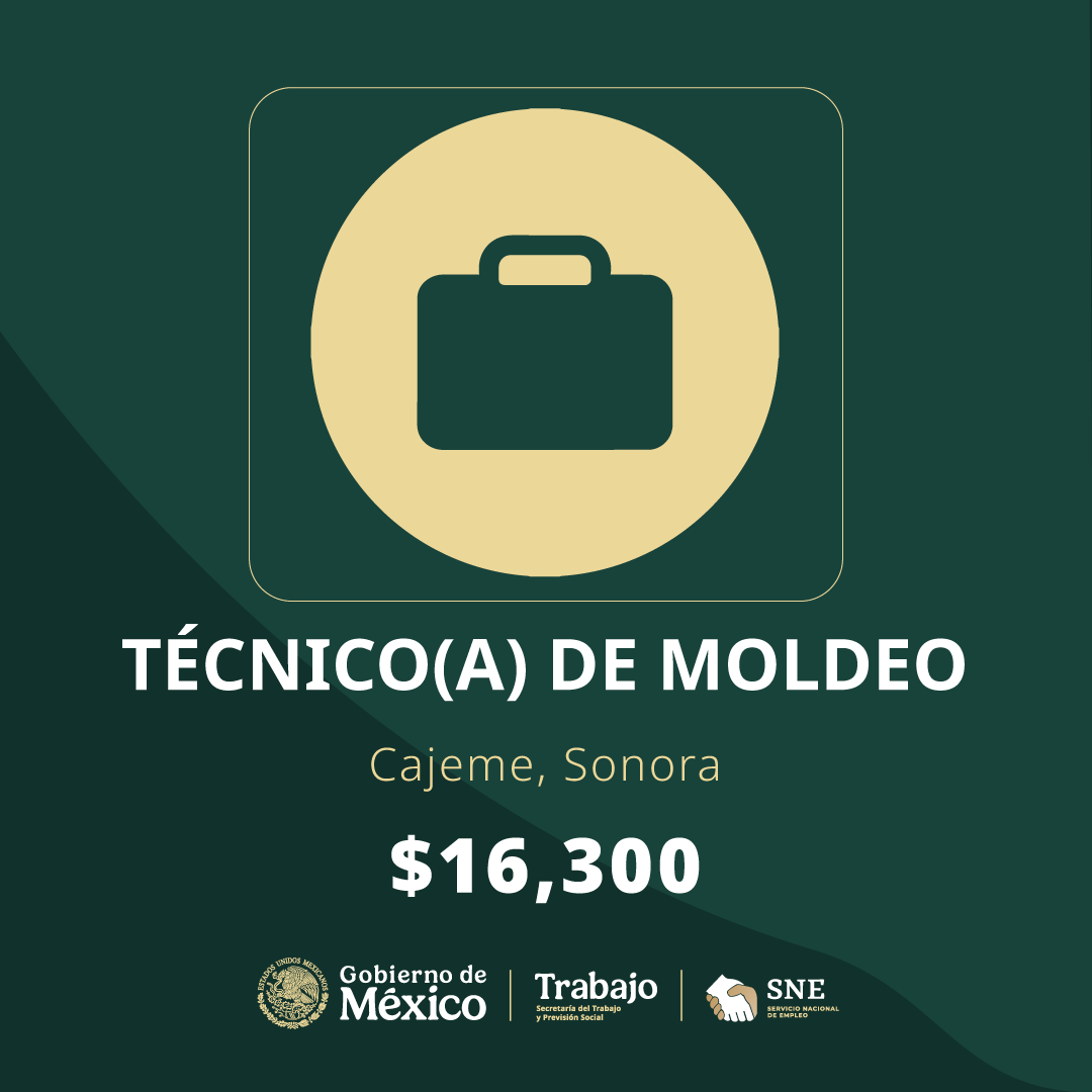empleogob_mx's tweet photo. 📢 #BolsaDeTrabajo
👤 Técnico(a) de moldeo en Sonora S. Plan Cajeme.
📍Para trabajar en #Sonora.
💰16,300.00.
Detalles y postulación en: 🔗 https://t.co/VmLQyuJkog
#Trabajo #Empleo #SNE #PortalDelEmpleo #PrimaveraLaboral https://t.co/wIg5a8tYjO