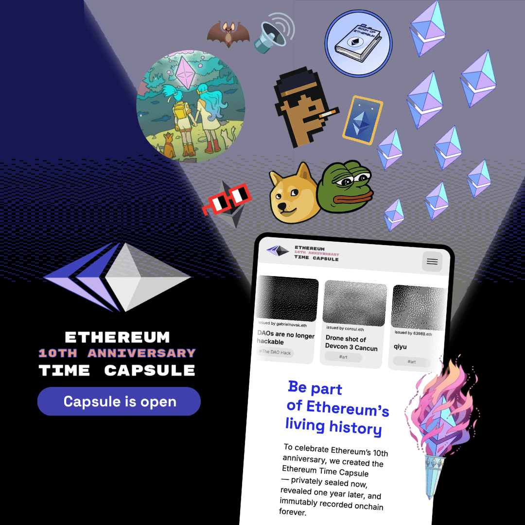 ethtimecapsule's tweet photo. The Ethereum Time Capsule is now open!

👀
See everything revealed
Share your favorite time capsule memories! https://t.co/6sY9jSp5DV