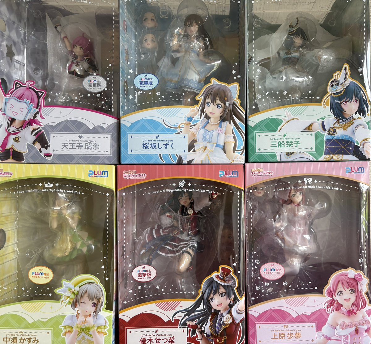 KiRaSen18's tweet photo. かすみんのフィギュアかわいいな〜と思って、せつかすだけ買うつもりだったけどPLUMさんの出来がいいから6人も買ってた https://t.co/C8qDFYqU2V