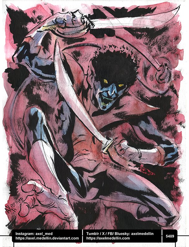 AxelMedellin's tweet photo. #dailydrawing 5489 #dibujodiario #drawingoftheday #nightcrawler #kurtwagner #xmen97 #fanart #marvelanimation #watercolor #brushandink #traditionalart https://t.co/0SDhlNrcXc