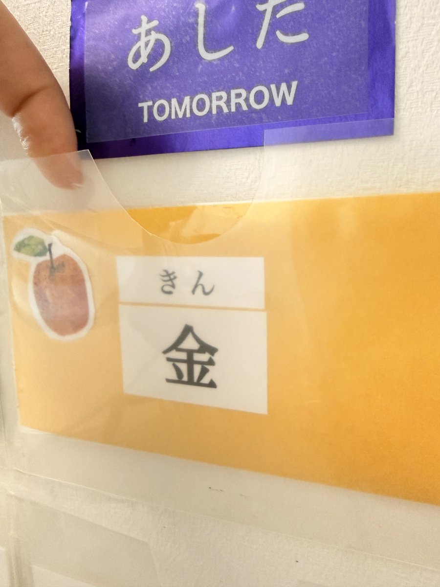 3wa_46's tweet photo. またマイナーチェンジ。
今朝２歳が自分で変える！と言うもののクリアファイルをぺたーしただけなので取り出しにくそうだったから、指入れやすく丸いカットをしてみたよ。 https://t.co/IlUPIhfFdp