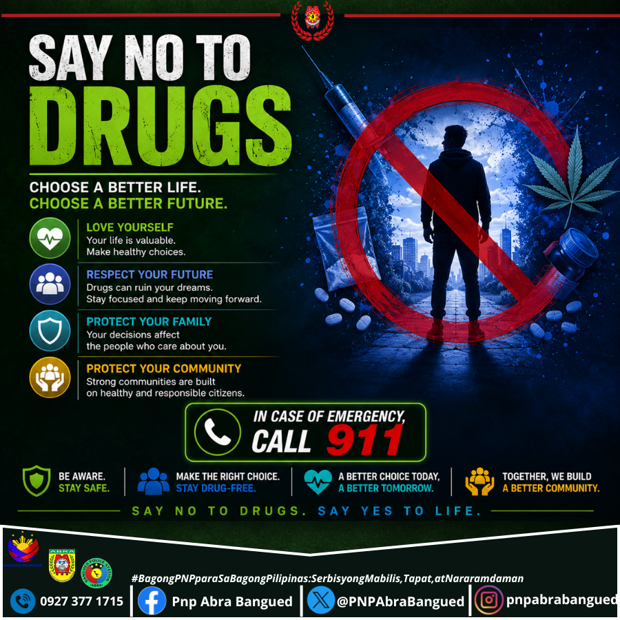 PNPAbraBangued's tweet photo. SAY NO TO DRUGS
#procar
#banguedmps_abrappo
#BagongPNPparasaBagongPilipinasSerbisyongMabilisTapatatNararamdaman
#ToServeandProtect https://t.co/DMhWP8RgXP