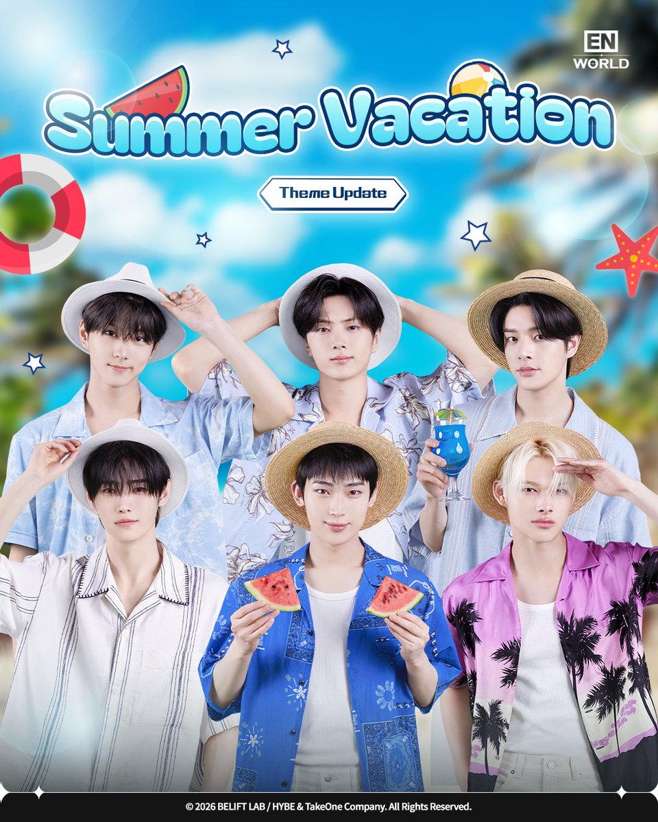 ENHYPENWORLD_X's tweet photo. 👒 Update Notice

All set to head off on a ‘Summer Vacation’ with the Connectors!
Let’s head to ENHYPEN World together ~ 🌞

Details 👉 https://t.co/aQgn1uvdna

🎮Download Now
https://t.co/KgDc7J0RdK

#ENHYPENWORLD #엔하이픈월드
#ENHYPEN #엔하이픈 https://t.co/iwAiLRiU7i