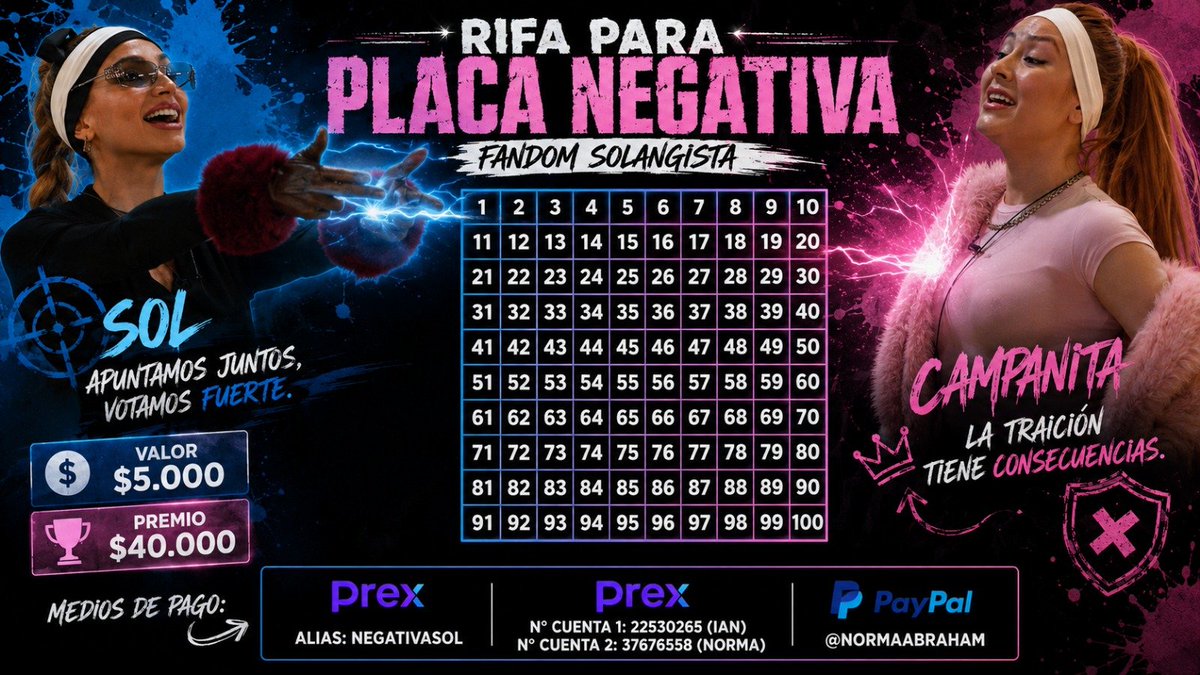 cotyverse's tweet photo. RIFA EXPRESS PARA NEGATIVA 6 ❌

Les traigo otra rifa, podes ganarte este premiazo de $40.000 con solo un número de $5000. Dejen en los comentarios el comprobante y el número elegido.

En caso de no poner el número asignaremos uno al azar! 

Alias: NEGATIVASOL
PREX: 22530265 / 37676558
Paypal: NORMAABRAHAM

#granhermano