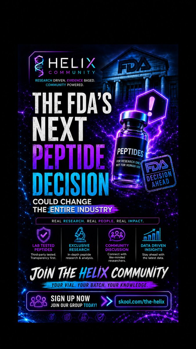 TheHelixCom's tweet photo. Title

The Future of Peptides Starts Now | What Nobody Is Talking About
https://t.co/oX0KbnWZnD

#HelixCommunity
#Retatrutide
#GLP1
#Peptides
#FDA
#WeightLossResearch
#Biohacking
#Longevity
#MetabolicHealth
#ResearchCommunity https://t.co/3OMLgR4DS5