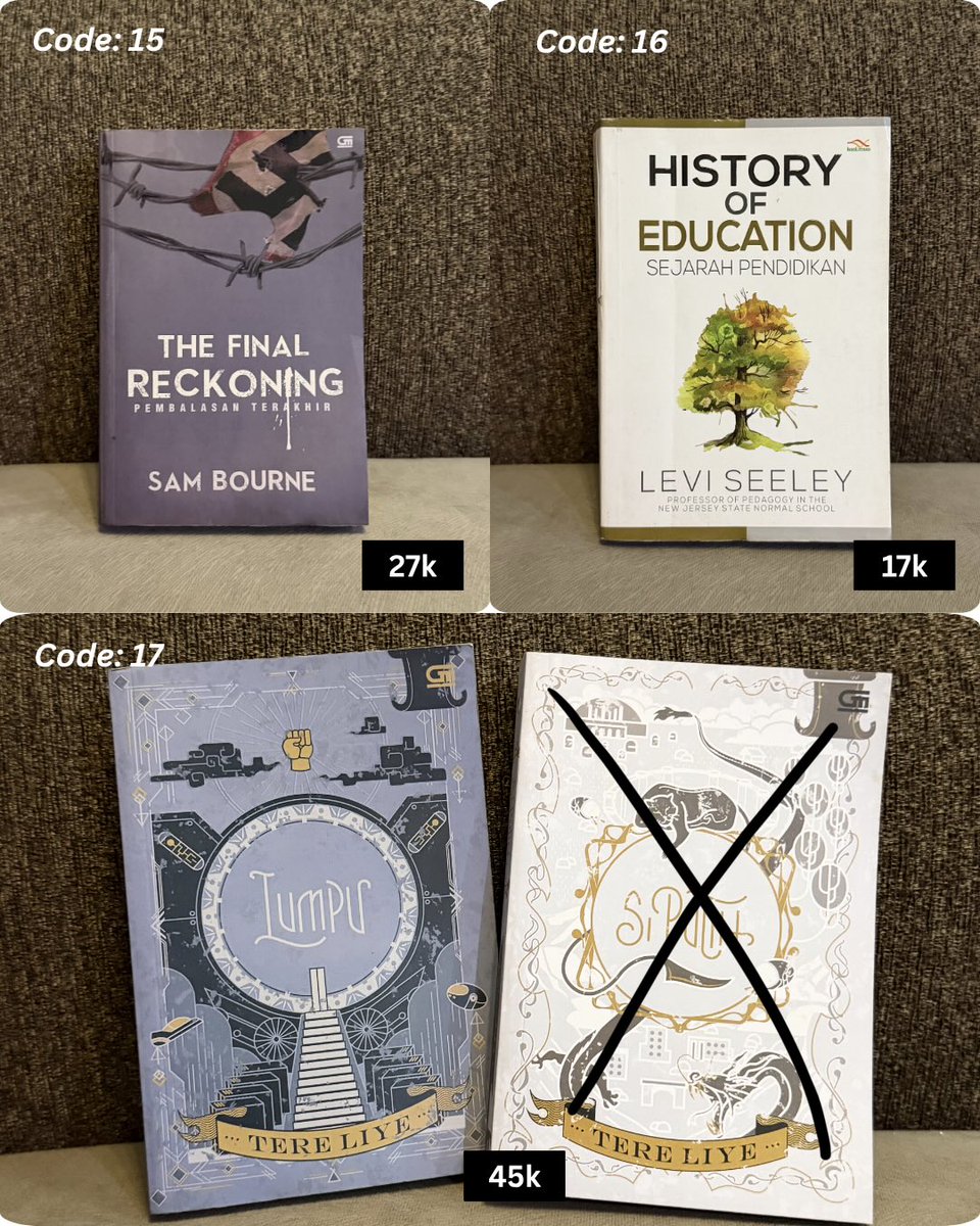 pjsstarkk's tweet photo. UPDATE!

wts preloved novel!
bisa orenn, harga excl. admin.

ALL bukunya ditinggal di gudangg, so the pages udh kuningg" kyk old books, but still readable ofc

if u're interested or would like to see the condi, feel free to dm me! https://t.co/ntgXUbvl6a