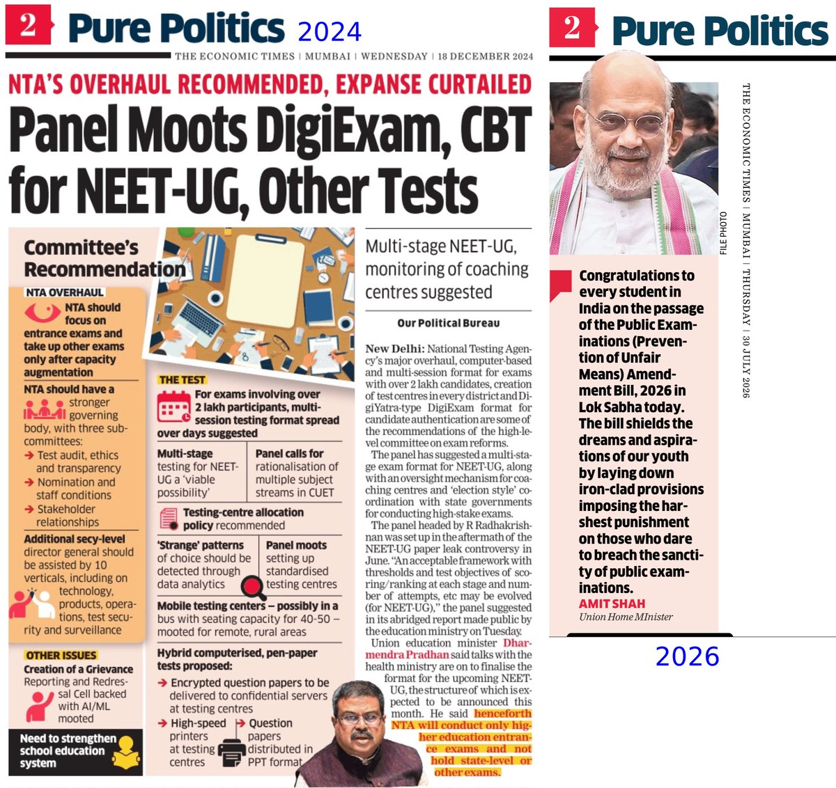 beastoftraal's tweet photo. BJP formed a panel, the panel gave recommendations, the then education minister spoke about implementing those recommendations to strengthen the exam system and avoid leaks. All this in 2024. And people ask why that minister had to quit. And BJP will celebrate that minister as if he was some hero 🤦‍♂️