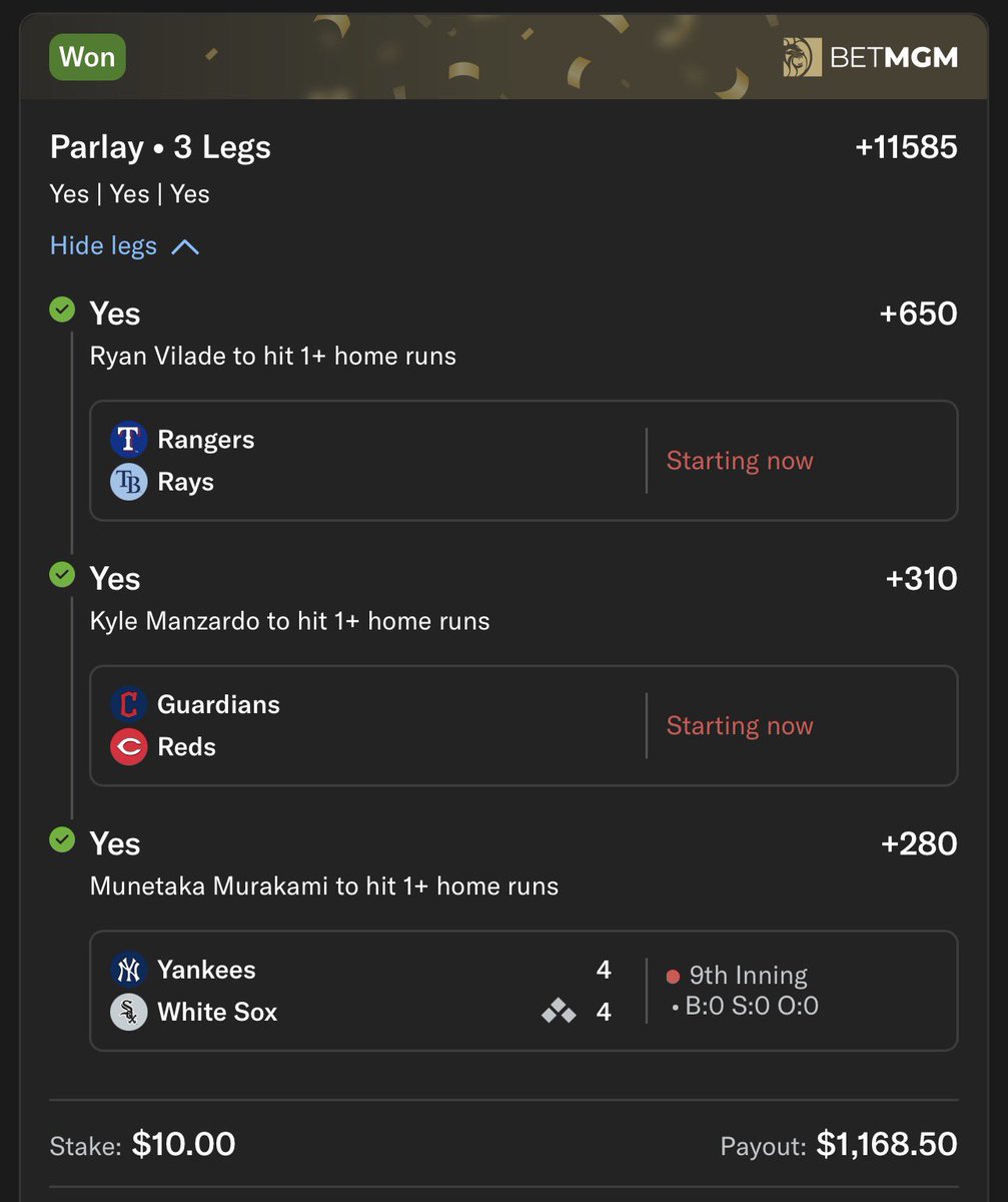TEEXTIME702's tweet photo. ARE U FCKN KIDDING ME ? NO HOOK !? LFG 😂

BANGGGG ‼️

Ryan Vilade (+650)✅
Kyle Manzardo (+310)✅
Munetaka Murakami (+280)✅

+11585 Odds 💰 https://t.co/BbBfPwoNC8