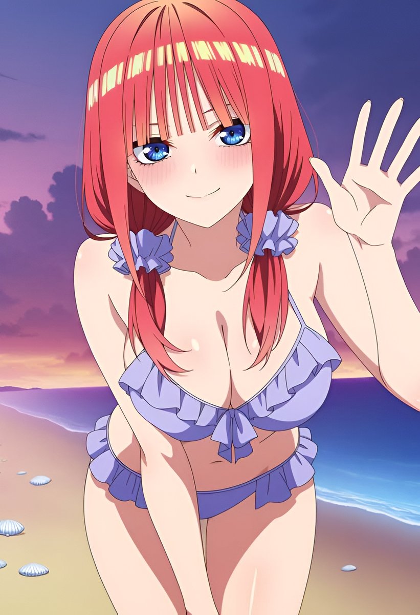 crizjavi2's tweet photo. Nino Diosa con un bello atardecer en la playa, que pasen una linda velada #NinoNakano #GotoubunNoHanayome https://t.co/1Q5CJlWcbL