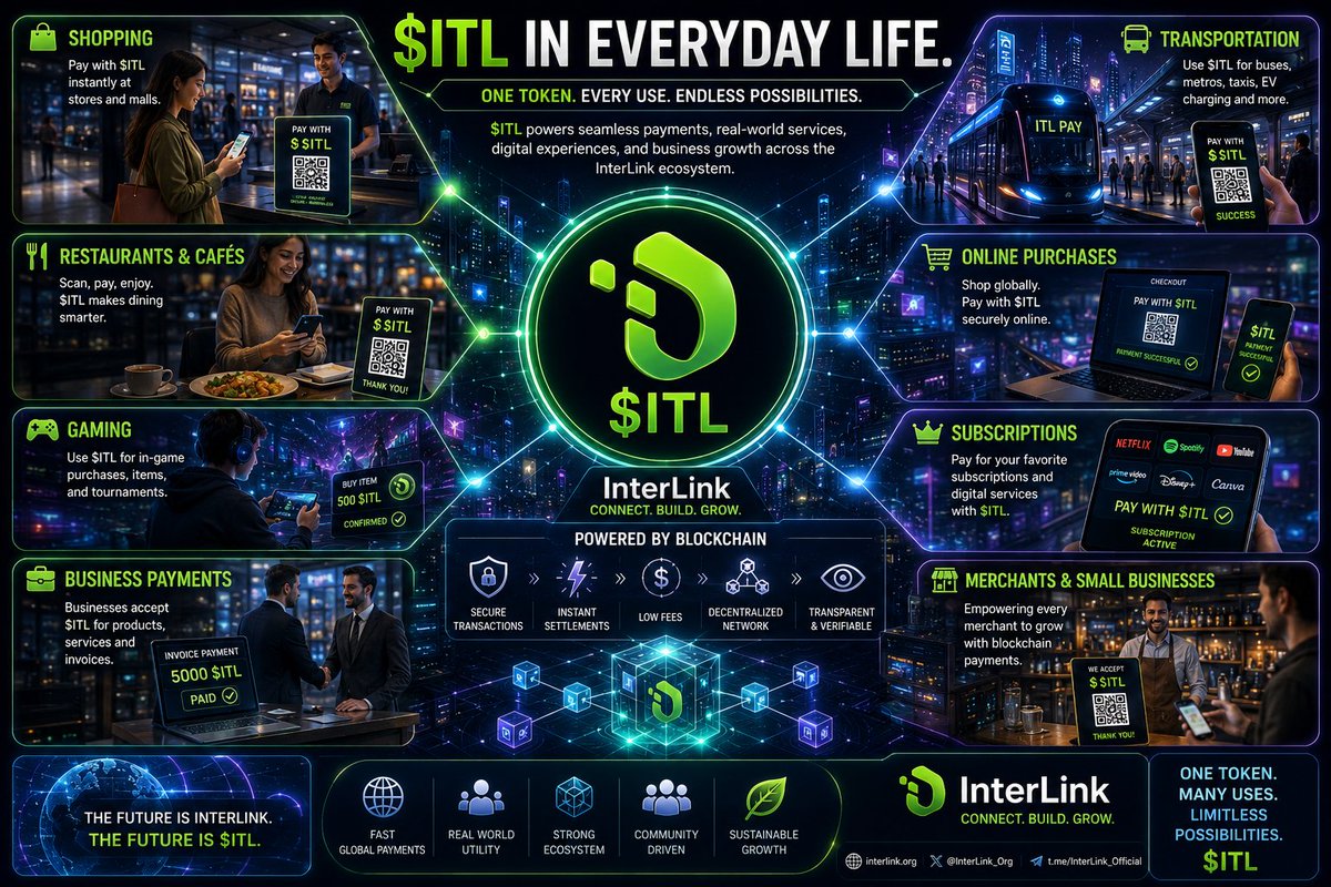 Pavananamdevula's tweet photo. $ITL is used across everyday activities, with blockchain-powered payments and services connected through the InterLink ecosystem.#ITLG #ITLX #ITL #Interlink #Interlink2026 #InterlinkAmbassador
@kv_interlink @reina_itl @inter_link @itlx_defi @drpnarsimha https://t.co/dBrR1Cl03P