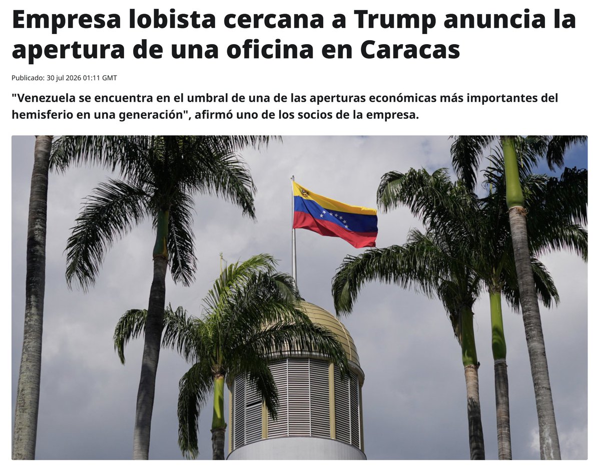 ActualidadRT's tweet photo. 📍🇻🇪🇺🇸Ballard Partners, una de las principales compañías de 'lobby' ligadas al presidente estadounidense, Donald Trump, anunció que abrirá una oficina en Caracas, Venezuela, reporta Reuters. https://t.co/6pLMKJjUyU