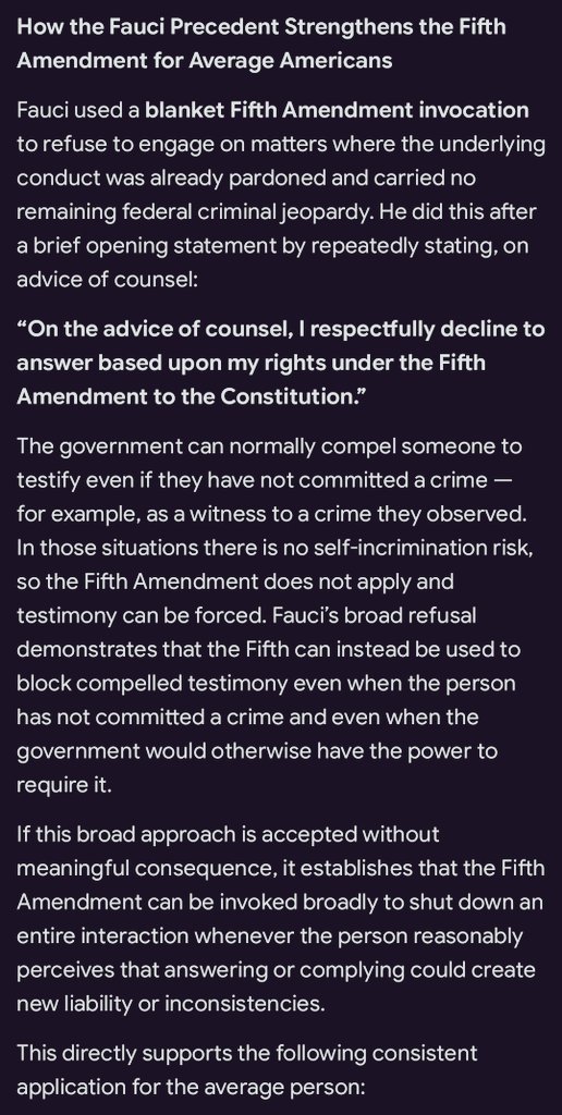1Bobsmith1776's tweet photo. @SenHawleyPress This is not legal advice, but what Fauci did creates new precedent for the average person to apply the 5th Amendment here's how. https://t.co/VUYpf56F2g