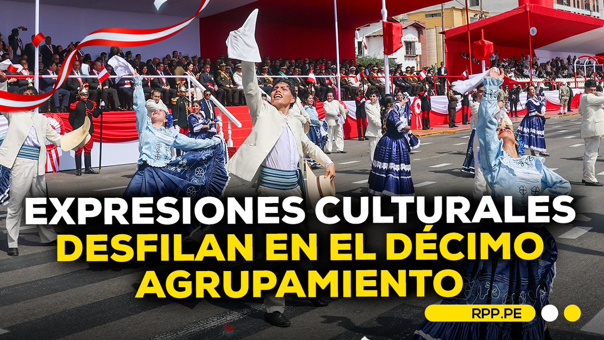 RPPNoticias's tweet photo. 💃🇵🇪 El décimo agrupamiento de la Gran Parada Militar y Desfile Cívico Militar está conformado por las expresiones culturales, que desfilan para rendir homenaje a la diversidad, identidad y riqueza cultural del Perú.

👉https://t.co/N5NOpwXhnt
#FiestasPatriasxRPP https://t.co/AIHkr2JgSG