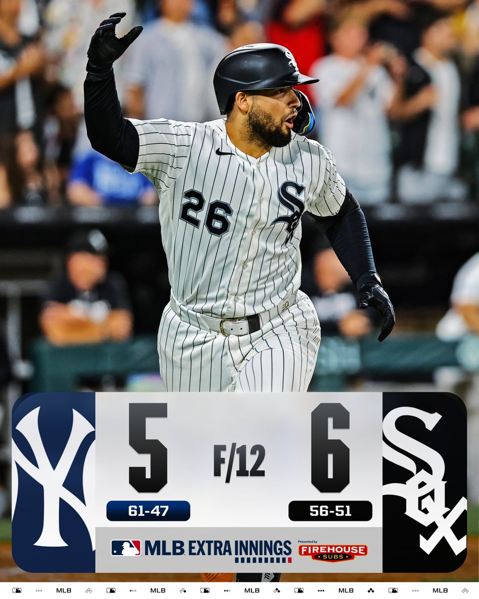 MLB's tweet photo. The @WhiteSox battle back to secure an extra-inning win!

(MLB x @FirehouseSubs) https://t.co/mjT83R47Wd