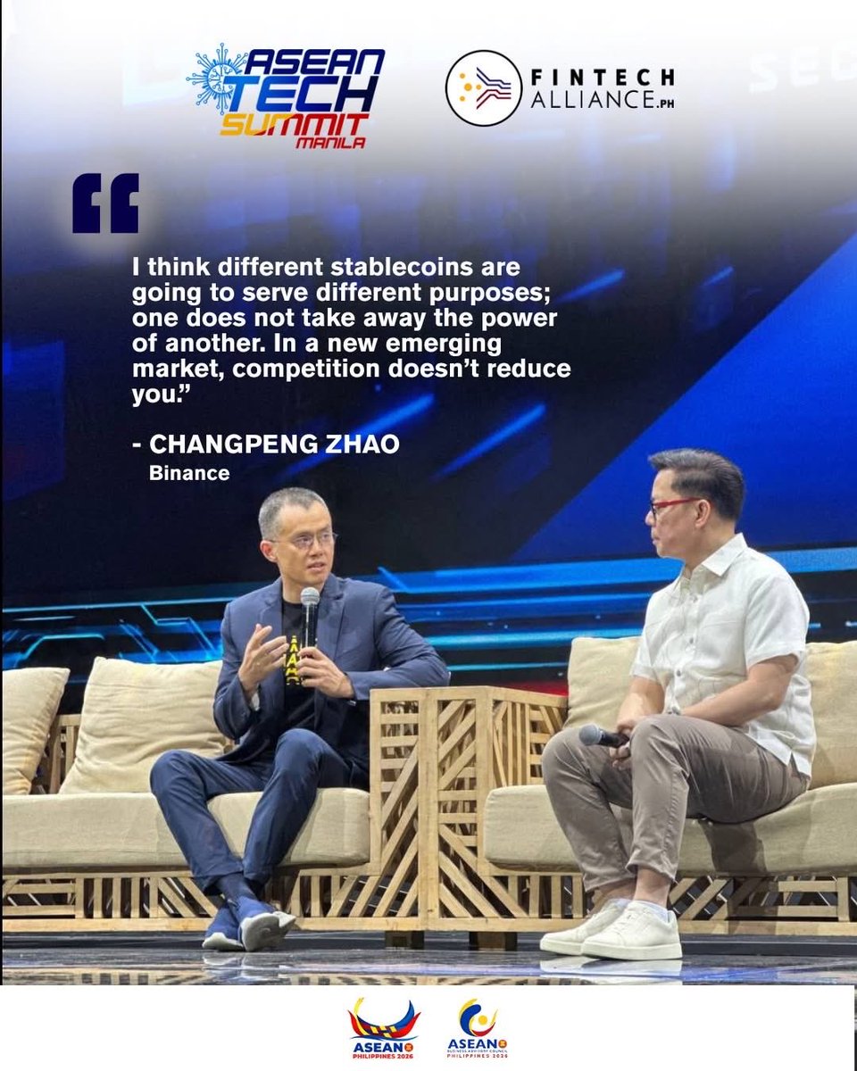 LitoVdigital's tweet photo. Can stablecoins cut remittance costs?

At the ASEAN Tech Summit Manila 2026, Binance founder @cz_binance says yes but financial literacy remains the biggest challenge. I enjoyed our engaging fireside discussion. https://t.co/UFnRT0PEDa