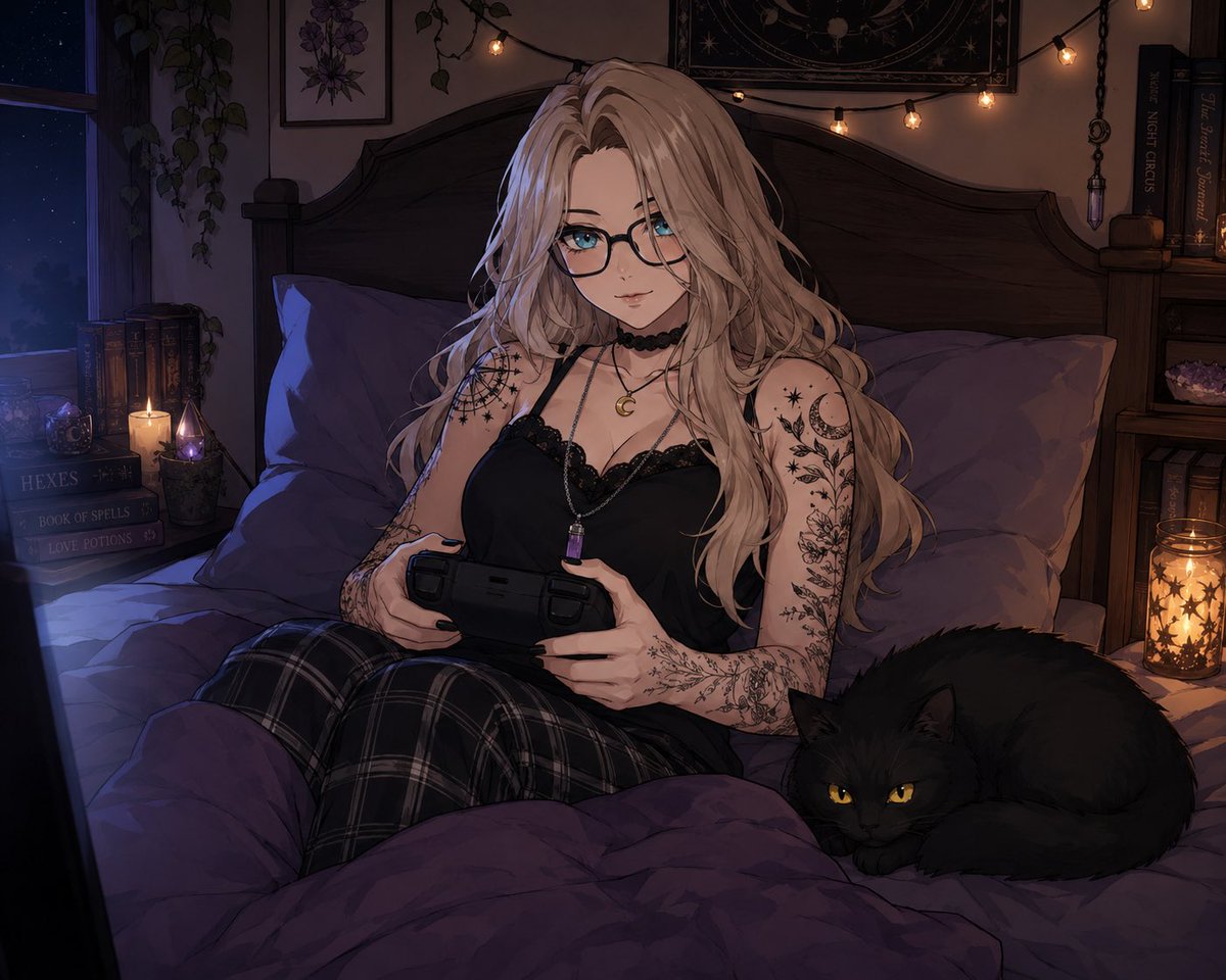 mynxsi's tweet photo. My bedtime routine:
โจ Get comfy.
โจ Turn on the game.
โจ Lose all concept of time.
Nailed it.
#VTuber #ENVTuber #NightOwl #OneMoreGame https://t.co/xryCAzIPOk