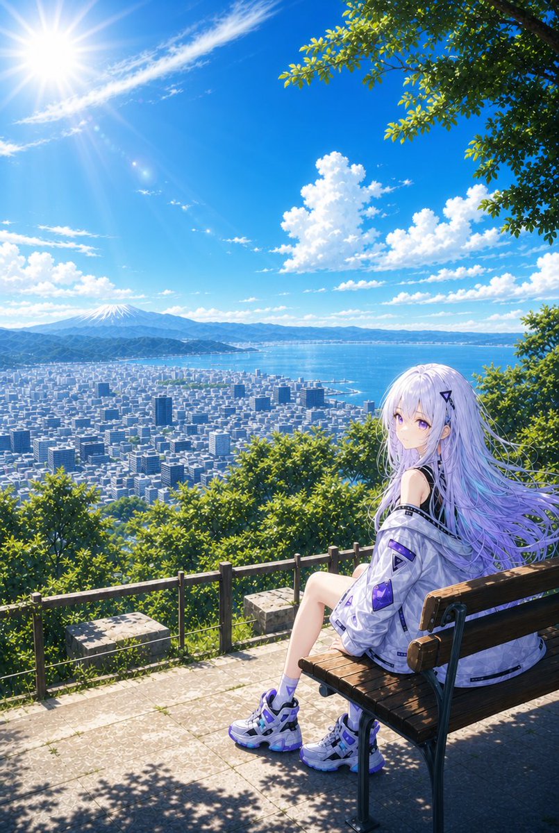 tera_gar's tweet photo. 暑い日が続いていますね🥵☀️

暑さは大変ですが、高台から街を見下ろす景色はやっぱり気持ちがいいです✨

風が吹くと少しだけ暑さを忘れられて、のんびりした時間を過ごせます😊

熱中症に気をつけながら、夏ならではの景色を楽しみたいですね！

#夏 #絶景 #高台 #風景 #熱中症対策 #AIイラスト https://t.co/qGOifoznRp