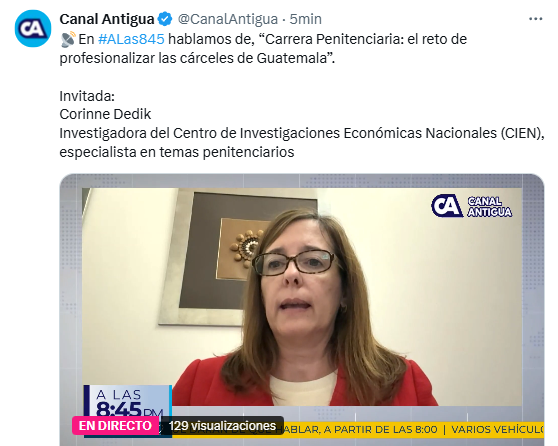 CIENgt's tweet photo. 📺 "Se vuelve complicado manejar la logística diaria para el personal penitenciario cuando el sistema fue diseñado para menos privados de libertad y continúa sin priorizarse, además que, desde 2008, la población reclusa ha crecido constantemente" @CorinneDedik en #SeguridadGT https://t.co/xKDV3ulXu2