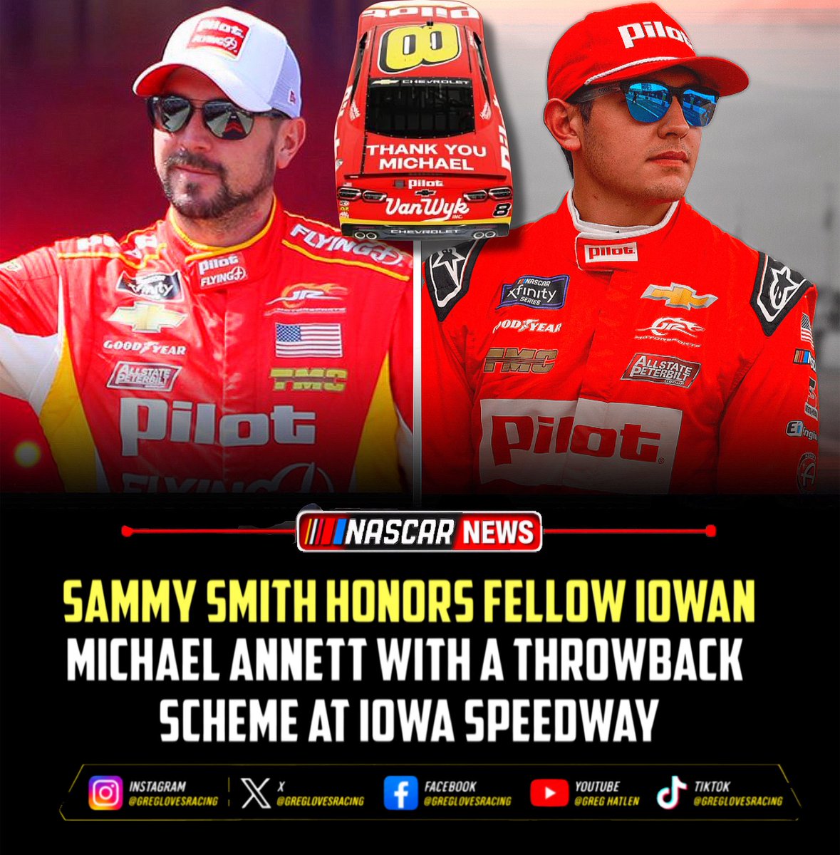 everyboylr's tweet photo. Love this! JRM/Pilot &amp; Sammy Smith pay tribute to the late Michael Annett next weekend at his home track. 

#nascar #nascarracing #nascarnews #michaelannett #sammysmith https://t.co/kCzN1ek4kN