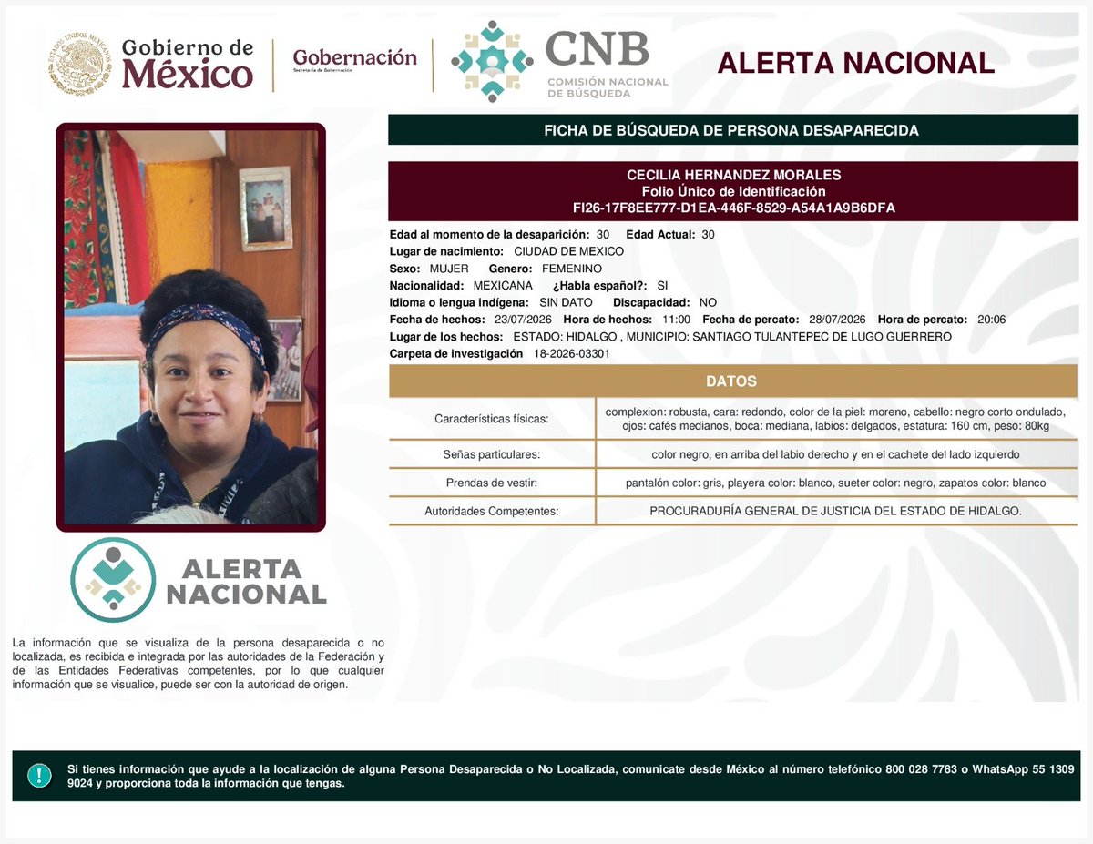 MetroCDMX's tweet photo. Si tienes información para localizar a las siguientes personas: 

Diana Díaz Orozco
José de Jesús de Santos Padilla
Cecilia Hernández Morales
Sergio Andrés Gutierrez Real

Comunícate con la Comisión de @Busqueda_MX, mediante el número telefónico:
☎️ 800 028 7783 

Agradecemos tu apoyo y colaboración. #AlertaNacionalDeBúsqueda