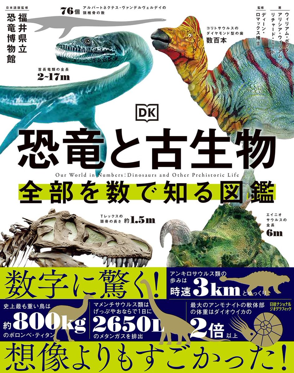 betabeta_kaseki's tweet photo. ついに発売！！！！！
🦕『恐竜と古生物　全部を数で知る図鑑』📖
https://t.co/UHfmfjkMdU

監修：福井県立恐竜博物館
編集：ナショジオ

という布陣で“数”にフューチャーした古生物図鑑
数字から古生物に思いを馳せたことがないので
全く新しい切り口が新鮮ですね https://t.co/S2q2J9WWYH