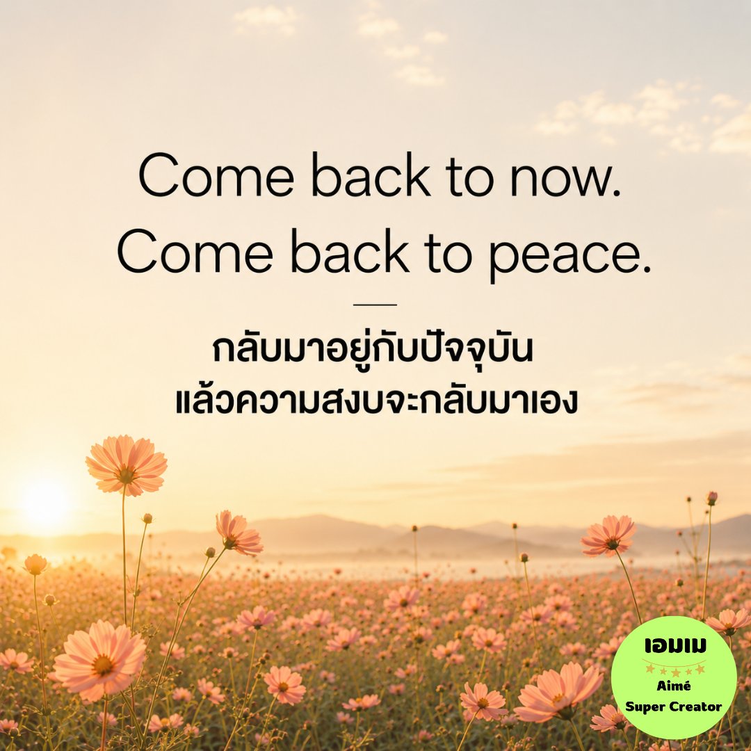 AimeSparkPower's tweet photo. 🍁 กลับมาอยู่กับปัจจุบัน...ทีละลมหายใจ
ไม่ต้องเร่งให้ทุกอย่างดีขึ้นในวันนี้
แค่พาหัวใจกลับมาอยู่กับ "ตอนนี้"
ความสงบจะค่อย ๆ เดินกลับมาหาเราเอง 🧡
วันนี้ขอเป็น...นักสะสมความสุข 🌼🍃
เก็บความสุขเล็ก ๆ ให้มากกว่าความคิดที่ทำให้ใจไม่สงบ
Come back to now. Come back to peace. ✨ https://t.co/hKwQ20fng4