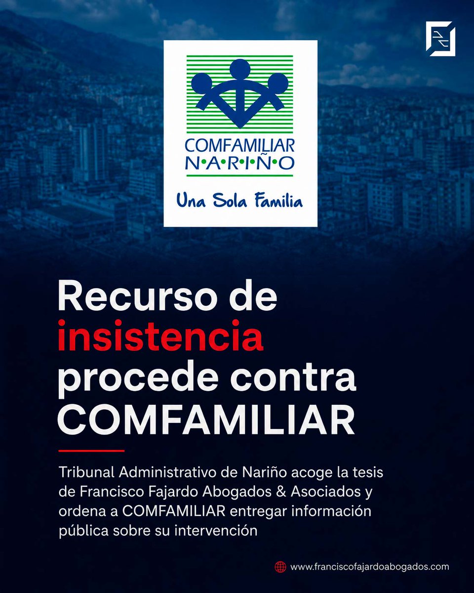 ff_abogados's tweet photo. El Tribunal Administrativo de Nariño ordenó a COMFAMILIAR entregar información pública sobre su intervención, las auditorías del PDMI, la liquidación de la EPS, la contratación realizada desde 2022 y los reportes presentados a los entes de control.

La decisión, obtenida por Francisco Fajardo Abogados & Asociados S.A.S, reafirma el principio de máxima publicidad y recuerda que corresponde a las entidades que administran recursos parafiscales demostrar, de manera suficiente, la existencia de una causal de reserva cuando pretendan negar el acceso a la información pública.

Consulte la decisión del Tribunal: https://t.co/XjNOQZWPQu