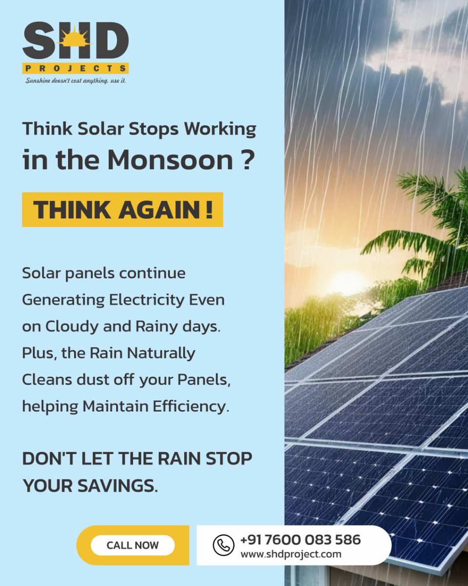shivhardha's tweet photo. 🌧️ Think Solar Stops Working in the Monsoon? Think Again! ☀️

📞 Call Now: +91 76000 83586
🌐 Website: https://t.co/uVxXBPFWTD

#SHDProjects #SolarEnergy #GoSolar #SolarPower #MonsoonMyth #ThinkAgain #RainOrShine #CleanEnergy #RenewableEnergy #SaveElectricity #SolarSavings https://t.co/dcNMH7XA17