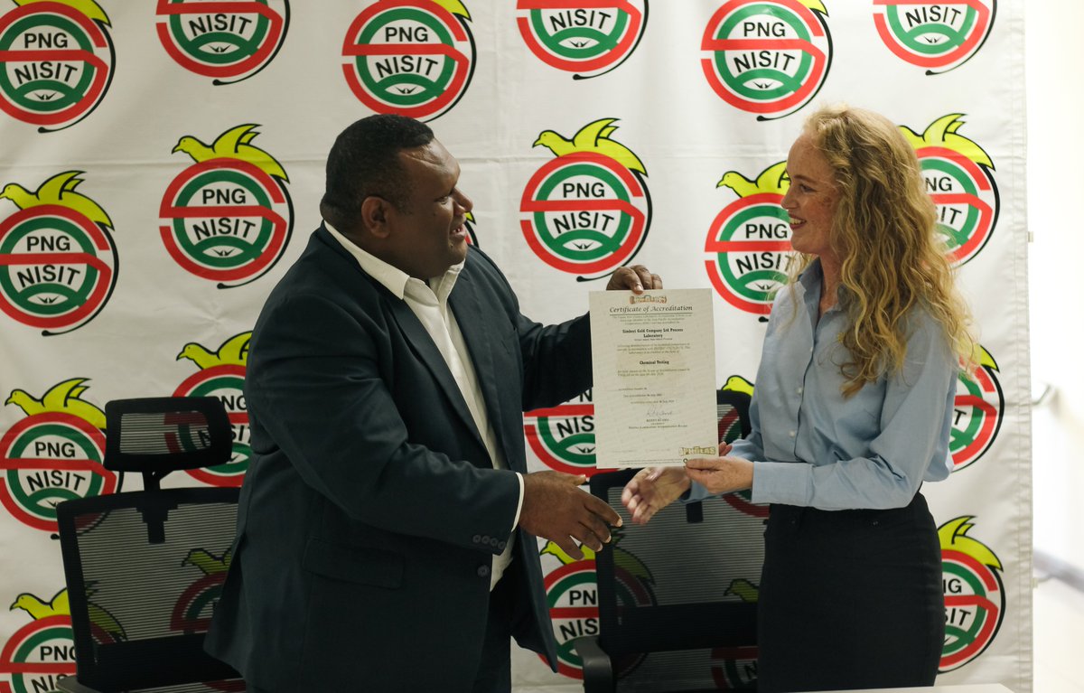 PNGNISIT23's tweet photo. NISIT, through PNGLAS, presented the ISO/IEC 17025 Certificate of Accreditation to Simberi Gold Company Limited for its Simberi Gold Mine Process Laboratory, part of the St Barbara Group. This milestone strengthens PNG’s quality infrastructure and promotes technical excellence. https://t.co/umuLi3J0sn