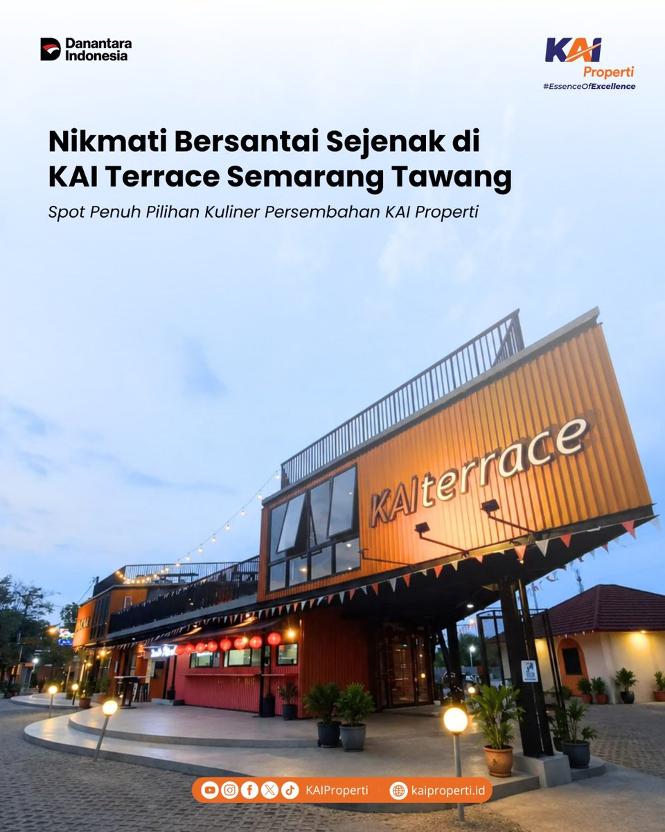 KAIProperti's tweet photo. Setiap momen akan terasa lebih berkesan ketika dinikmati di tempat yang tepat. ☕

KAI Terrace Semarang Tawang siap menemani quality time, work from café, maupun berkumpul bersama keluarga dan sahabat. Sudah pernah mampir?

#KAIProperti #EssenceOfExcellence #SemakinMelayani https://t.co/xnrFLwZeCn