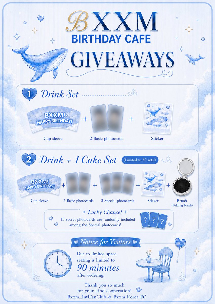 BxxmIntlFanClub's tweet photo. Cafe Project – Everywhere With You 💙

Hosted by Bxxm_IntlFanClub & BXXM Korea FC

We’re so excited to celebrate Boom’s birthday with Betus from all over the world! 💙

Come hang out with us, enjoy our exclusive birthday drinks, collect special giveaways, take photos and make unforgettable memories together!

📍 Location: Hwang Cafe Chapter 2, Bangkok
🗺️Google map: https://t.co/tdg1nLJoeC
🗓 Date: 7–9 August 2026
🕙 Time: 10:00 AM – 18:00 PM

🤍 Notice
• Giveaways and Drink + Cake Sets are available in limited quantities each day, while supplies last.
• Due to limited seating, each table has a 90-minute dining limit after ordering. Thank you for your understanding and cooperation.

See you in Bangkok! 🐋💙 @bxxm_rvw 

Cafe Project – Everywhere With You 💙

由 Bxxm_IntlFanClub × BXXM Korea FC 共同舉辦

終於要和來自世界各地的 Betus 一起為 Boom 慶祝生日了！💙

這次準備了限定特調、限定特典，也歡迎大家一起來拍拍照、留下美好的回憶！

📍 地點：Hwang Cafe Chapter 2, Bangkok
🗺️Google map: https://t.co/tdg1nLJoeC
🗓 日期：2026.08.07–08.09
🕙 時間：10:00AM - 18:00PM

🤍 小提醒
•限定特典及 Drink + Cake Set 每天數量有限，送完／售完即止。
•因店內座位有限，每桌內用時間為 90 分鐘（自點餐後起計），敬請大家理解與配合。

曼谷見！🐋💙

#BXXMRVW #RVW #BoomRaveewit