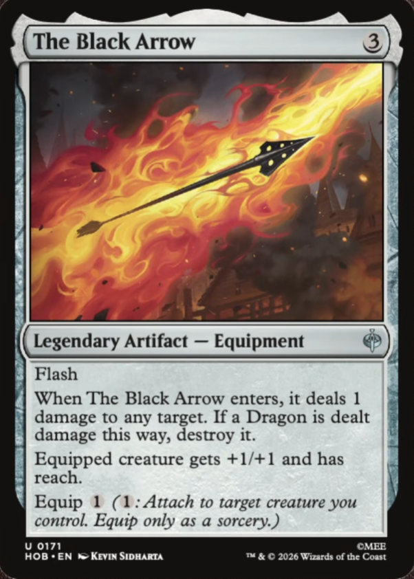 DimirUB's tweet photo. 【MTG x THE HOBBIT】
瞬速

これが戦場に出たとき、1つを対象とし、それに1点のダメージを与える。このようにドラゴンにダメージが与えられたなら、それを破壊する。

装備しているクリ一チャ一は+1/+1修正を受け、到達を持つ。

装備 (1)
ーー
ZBexxより https://t.co/ra2rZfQ3kU