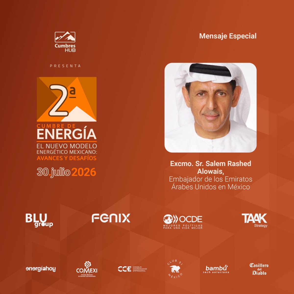 CumbresHub's tweet photo. ✴️ Los Embajadores de Brasil 🇧🇷 y de Emiratos Árabes Unidos 🇦🇪 emitirán mensaje en la #2CumbreEnergia . Ambos son potencias energéticas en el mundo y compartirán su visión en el seno del Ágora de Líderes https://t.co/zC0SMGB5LZ