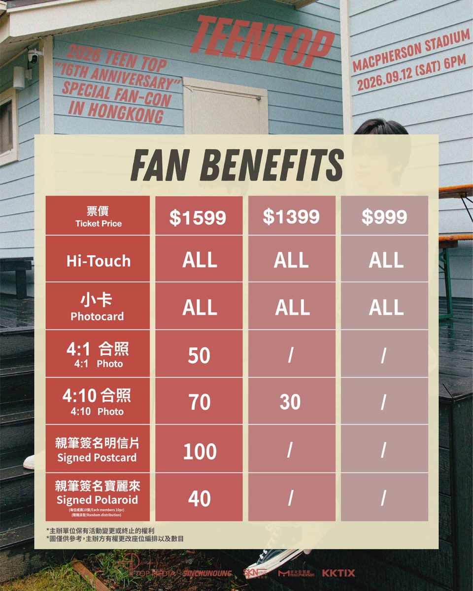 sknlivehk's tweet photo. 《2026 TEEN TOP "16th ANNIVERSARY" SPECIAL FAN-CON IN HONGKONG》
Date: 6PM, 12 SEP 2026
Venue: MacPherson Stadium
Sale of Tickets: From 1PM, 10 August (Mon)
Online Ticketing: https://t.co/UhoGfmbJin
ORGANISER: TOP MEDIA, SINCHUNOUNG
PROMOTER: SKN LIVE https://t.co/8o9zfscnmt