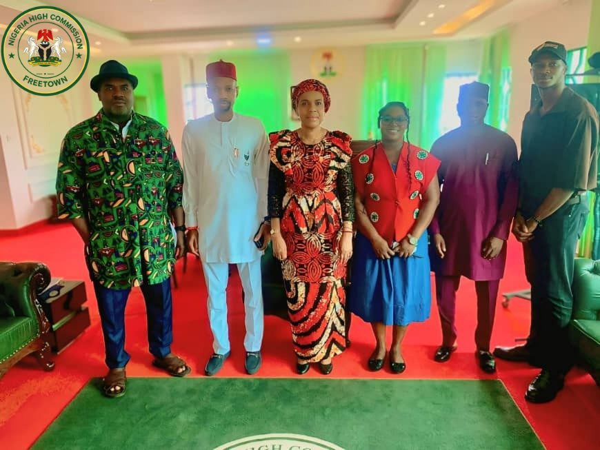 ngmission_sle's tweet photo. On 27th July 2026, the Nigerian High Commissioner to the Republic of Sierra Leone, *Her Excellency, Ambassador Ayo Luther-Ogbomode, mni,* hosted manufacturers of Made-in-Nigeria products currently in Sierra Leone to participate in the Nigerian Chamber of Commerce, Industry and Agriculture Trade Fair.

During the meeting, Her Excellency warmly welcomed the delegation, led by Dr. Onyeka Nwafor, a member of the Organising Committee of the Nigerian Chamber of Commerce, Industry and Agriculture, Sierra Leone. She commended the delegation for its commitment to promoting Nigerian-made products beyond Nigeria's borders and reaffirmed the Mission's commitment to supporting initiatives that strengthen trade, investment, and economic cooperation between Nigeria and Sierra Leone.

The visiting manufacturers included Mr. Andrew Anya, Founder of Shoe Planet; Mrs. Glory Essien of Globuild Enterprise; and Mr. Obinna, representing the Aba Export Growth Lab. They showcased a range of quality Made-in-Nigeria products and expressed their appreciation to Her Excellency for the warm reception and the Mission's continued support.

As a gesture of goodwill and appreciation, Mr. Andrew Anya, Founder of Shoe Planet, presented Her Excellency with a pair of premium Made-in-Nigeria shoes, symbolising the quality, craftsmanship, and growing global appeal of Nigerian products.

The manufacturers also highlighted the importance of the trade fair as a strategic platform for promoting the quality, innovation, and competitiveness of Nigerian products, while fostering stronger commercial ties and creating new business opportunities in the Sierra Leonean market.

#NigeriaHighCommission #NigeriaInSierraLeone #NIDO #CommunityEngagement #Diplomacy #Leadership #NigeriaSierraLeone #UnityInDiaspora...