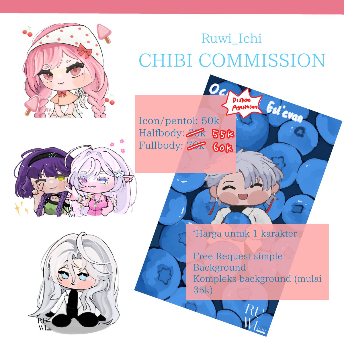 Ruwi_Ichi's tweet photo. OPEN COMMS🌹
[RTs &amp; likes are very much appreciated!]
Untuk sekarang lokal saja, dan menyambut agustusan dan ultah oshi ada diskon 🥳
Please kindly dm me if you’re interested✨
Katalog Drive: https://t.co/h2I5sY2QLT…
#comission #artidn #illustration #commission_the_artists https://t.co/MpxXewXdub