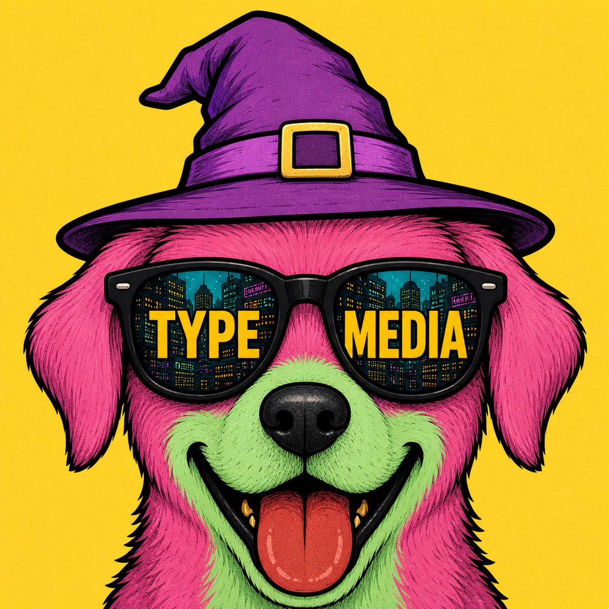 DJAlevy8's tweet photo. #TypeThursday Type Shiii 🔥
DJ W-i-DoubleZ-Y just locked in.
Tongue out, pink fur popping, green grin locked and loaded on that pure yellow backdrop.
Shades with “TYPE MEDIA” dominating the lenses with NYC lights reflecting in the distance.
You already know what time
it is 🐶🌆
Who’s really Jawnin today?
Drop a 📸 if you’re feeling that
Type Media magic 👇
🔥🖼️ by @javaaura
#TypeMedia #DoginalDogs #iNFiN8