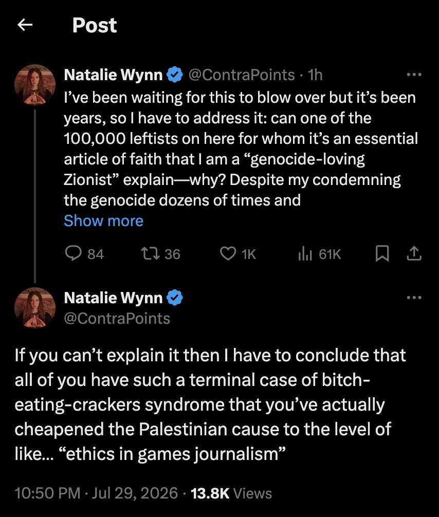 OS2NOX's tweet photo. yeah it's probably the essay you wrote about how speaking up for Palestinians is just gore porn https://t.co/PUhD7vp6Cp