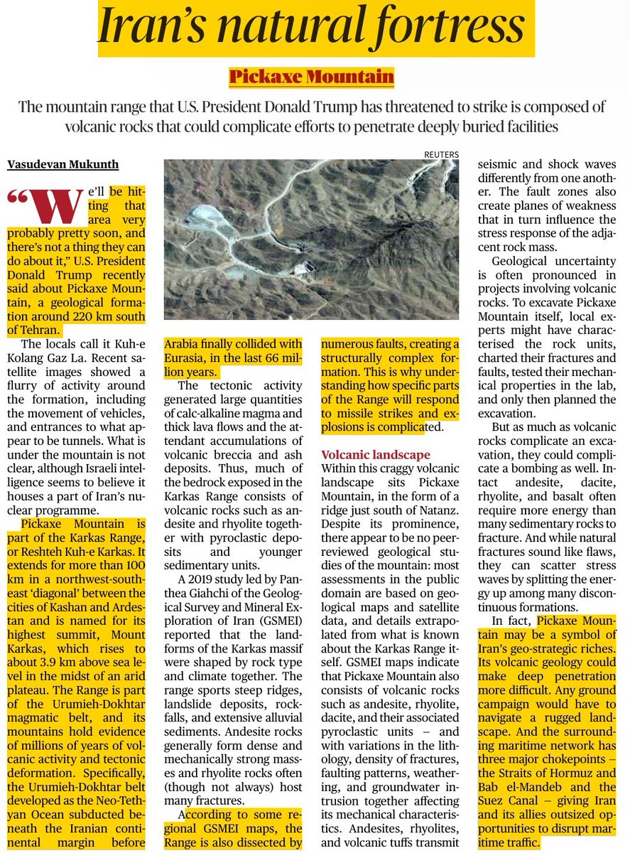 UPSCPCS360's tweet photo. Iran’s natural fortress: Why Pickaxe Mountain complicates any strike

GS Paper 2
International Relations → US-Iran tensions, Iran’s nuclear programme

GS Paper 1
Geography → Tectonic &amp; volcanic landforms, mountain ranges https://t.co/oMdyYMSkqQ