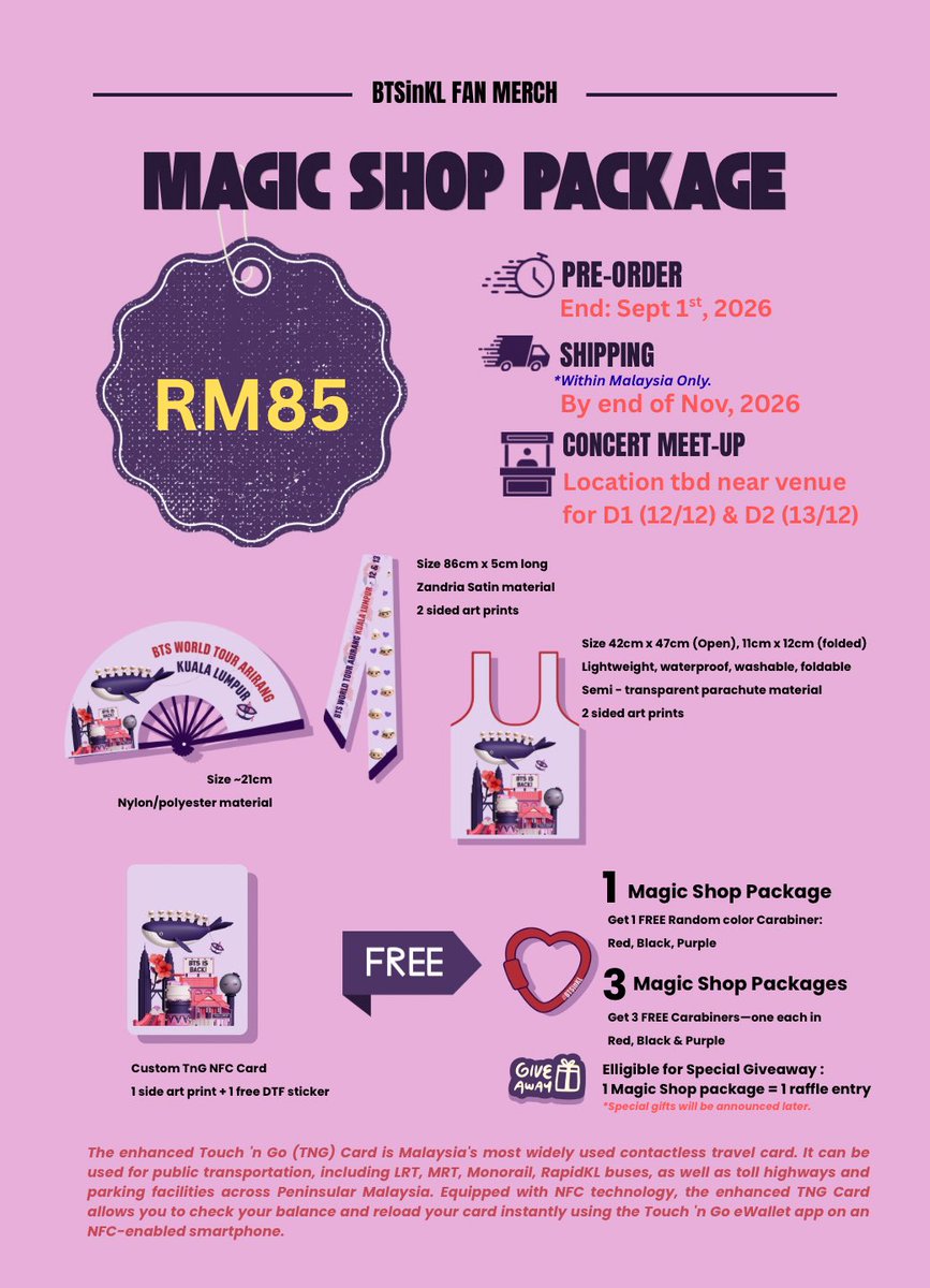 MY_btsarmy's tweet photo. ✨ #BTSinKL Fan Merch Specifications

Knock knock, ARMY~ Here our official Fan Merch specifications. We hope these special keepsakes become something you’ll treasure for years to come. ✨

Pre-Orders Open Now
🛒 https://t.co/ld63uqQq3n
📦 Shipping start end Nov
📅 End: September 1st

Disclaimer: Every purchase makes a difference. 100% of the profits will go directly toward funding our BTSinKL fan projects, helping us bring these projects to life for MyARMY. Thank you for your support! 💜