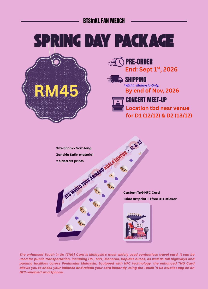 MY_btsarmy's tweet photo. ✨ #BTSinKL Fan Merch Specifications

Knock knock, ARMY~ Here our official Fan Merch specifications. We hope these special keepsakes become something you’ll treasure for years to come. ✨

Pre-Orders Open Now
🛒 https://t.co/ld63uqQq3n
📦 Shipping start end Nov
📅 End: September 1st

Disclaimer: Every purchase makes a difference. 100% of the profits will go directly toward funding our BTSinKL fan projects, helping us bring these projects to life for MyARMY. Thank you for your support! 💜