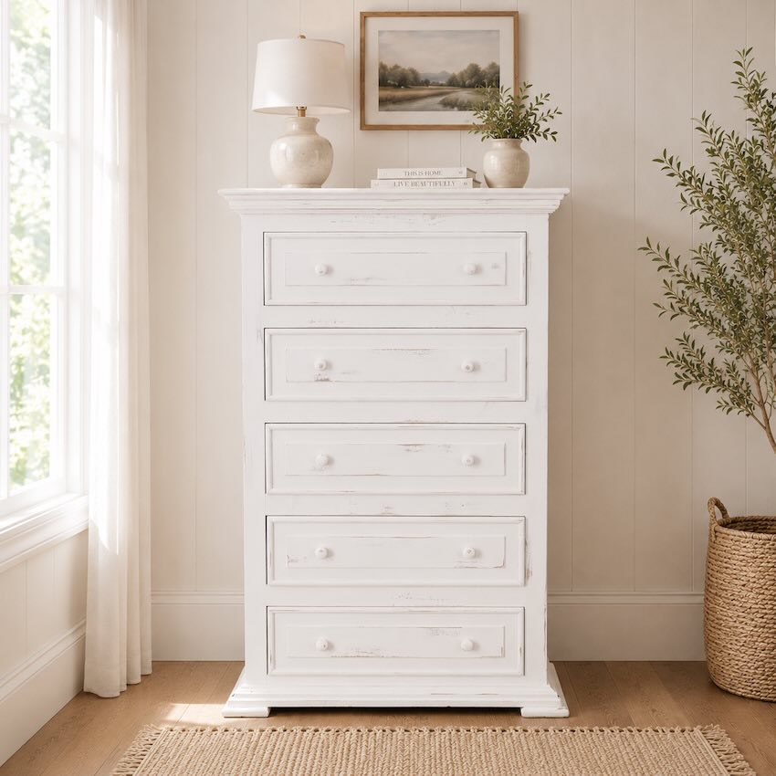 DallasFurn's tweet photo. The Cottage Grove White Farmhouse Bedroom Set features all-wood rustic construction, a distressed white finish, a statement four-post bed and smooth ball-bearing drawer glides.
 https://t.co/1D9j71FsBz
#FarmhouseFurniture #BedroomSet #DallasFurniture https://t.co/uVa7Oablwb