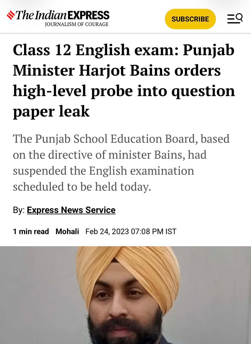 RajaBrar_INC's tweet photo. 24 February 2023: Harjot Singh Bains @harjotbains himself admitted there was “direct proof” of the Class 12 English paper leak.

12 March 2023: Chief Minister @BhagwantMann acknowledged the PSTET paper leak and promised strict action against those responsible.

2026: Suddenly, the entire AAP government @AamAadmiParty claims there have been no paper leaks in Punjab.

इतनी जल्दी याददाश्त चली गई? 

Ghajni ho kya?