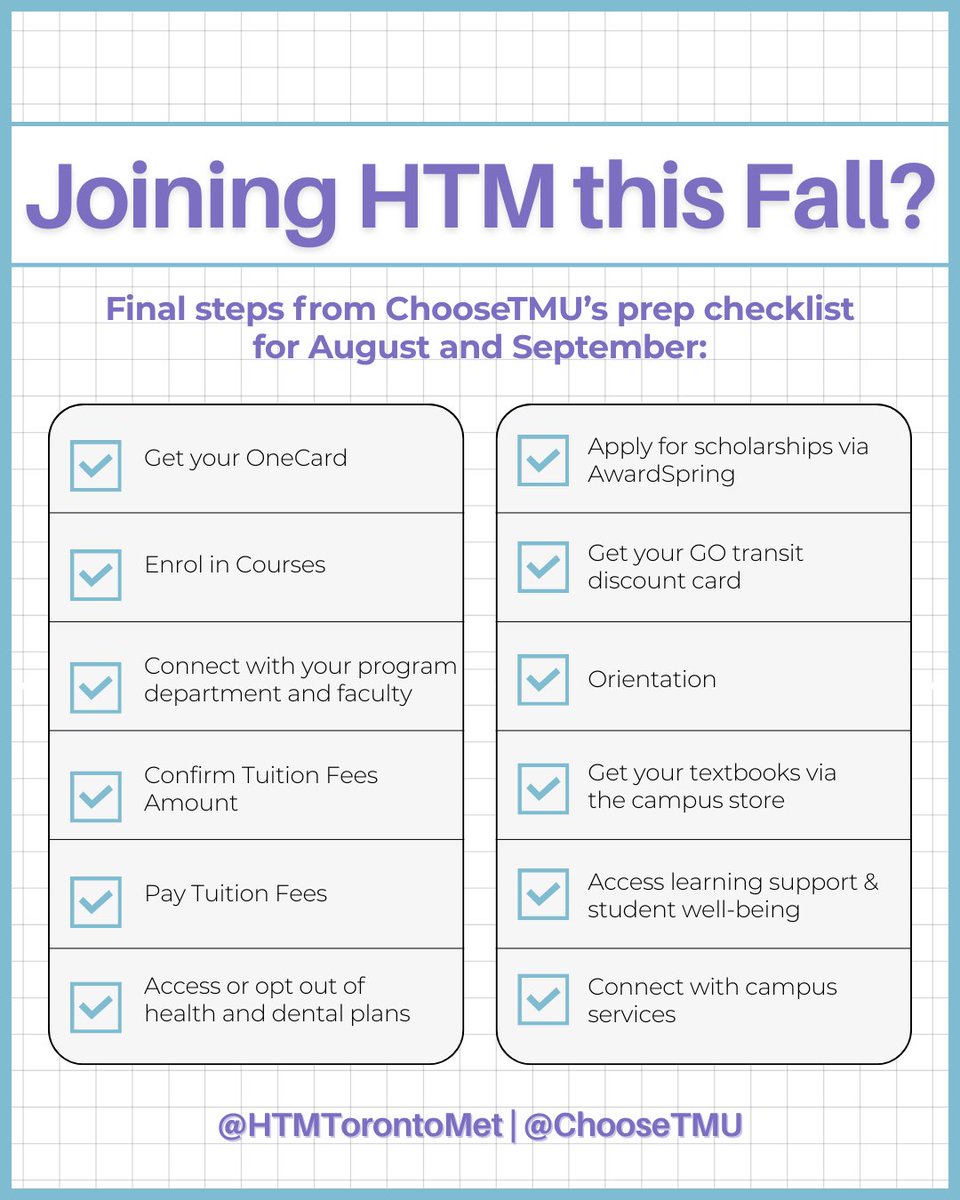 THEMTorontoMet's tweet photo. Attention incoming students! Make sure to be prepared for the upcoming Fall semester and complete the third and final steps of the New Students Checklist.
Click for more details:  https://t.co/V4MXk7z6D2 https://t.co/9UEGuXOygJ