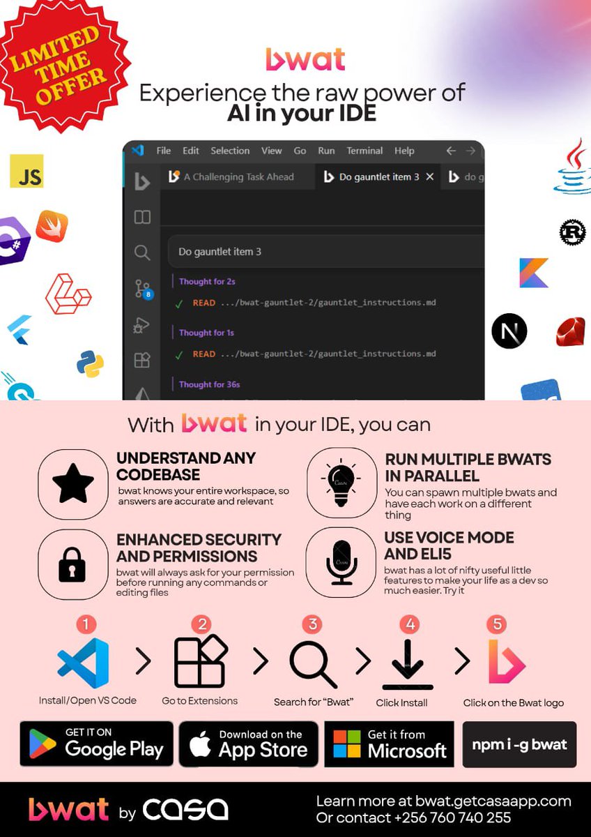 askbwat's tweet photo. @mulera_123 @Africastalking @ATWomenInTech If the code is still misbehaving, we recommend you use Bwat to put it in line. 

In your VS code extensions page, search for Bwat and install and tell bwat to fix it. https://t.co/odT3aRCAJU