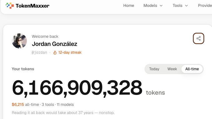 jordan_nebula's tweet photo. 6B tokens and counting, $6.21K of AI usage

s/o to @SYM1001 for coding https://t.co/pykblzQsNb https://t.co/4U69zvvtq8