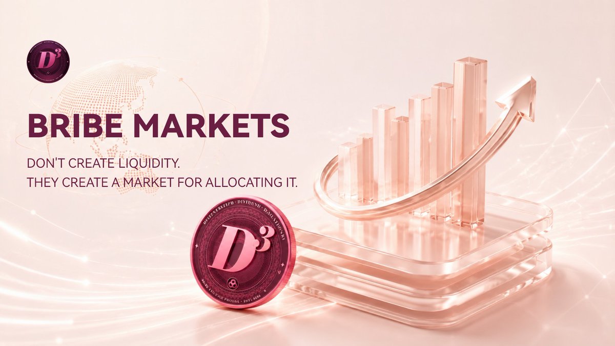 D3_Finance_'s tweet photo. Liquidity Is the Next Commodity.
Yesterday:
You bought advertising.
Today:
You buy attention.
Tomorrow:
Projects will compete for liquidity.
Bribe Markets don't create liquidity.
They create a market for allocating it.
#DeFi #Liquidity #BribeFinance #D3Finance https://t.co/w8b9smuamb
